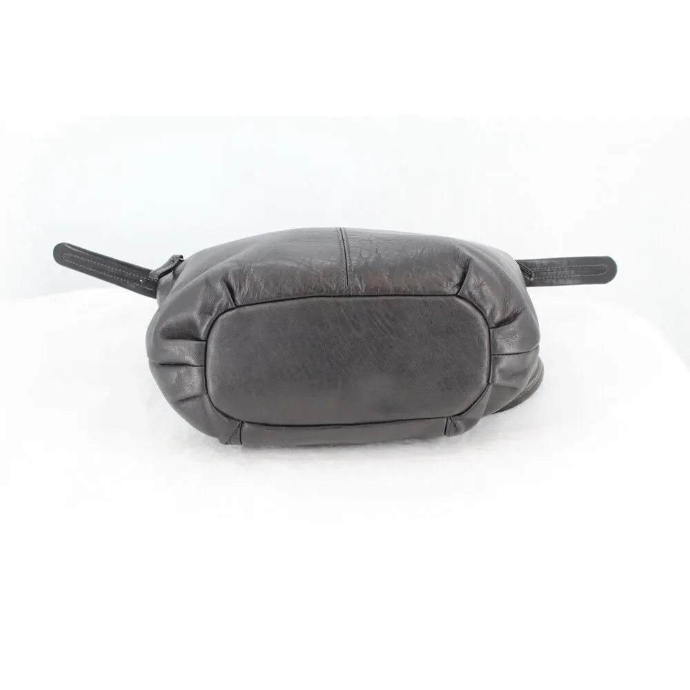 Tignanello Black Leather Shoulder Bag Double Zip Top Crossbody Purse Silver
